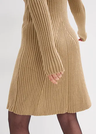 Pletené šaty, mini, z jemného viskózového mixu • svetlá khaki • obchod bonprix