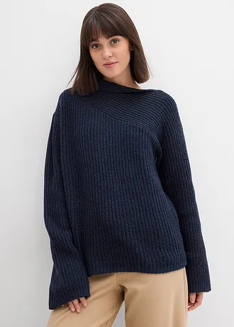 Sweter oversize w prążek • ciemnoniebieski • sklep bonprix