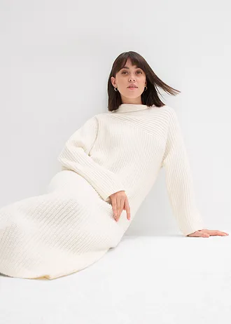 Pletené šaty, vrúbkované • perlovo biela • obchod bonprix