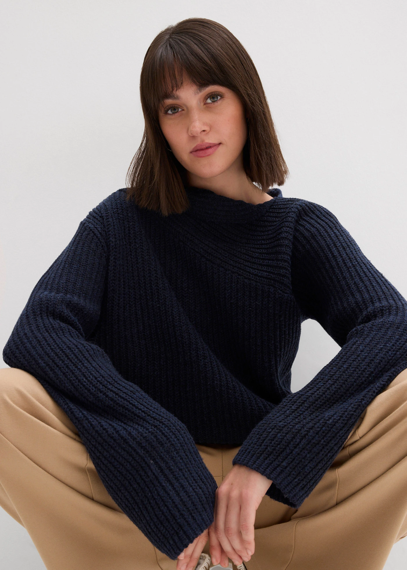 Pulover oversize cu model ripsat • bleumarin • magazin bonprix