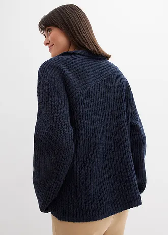 Sweter oversize w prążek, kolor: ciemnoniebieski