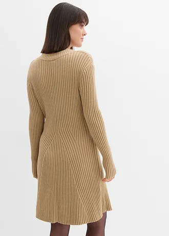 Pletené šaty, mini, z jemného viskózového mixu • svetlá khaki • obchod bonprix