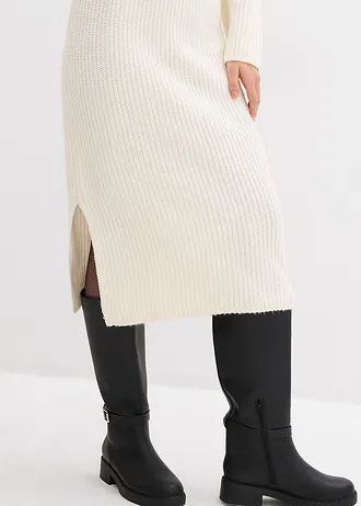 Rochie tricotată cu model ripsat • alb perlat • magazin bonprix