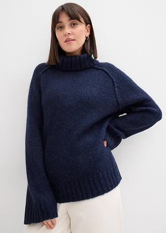 Pulover tricotat oversize, cu ochiuri mari • bleumarin • magazin bonprix