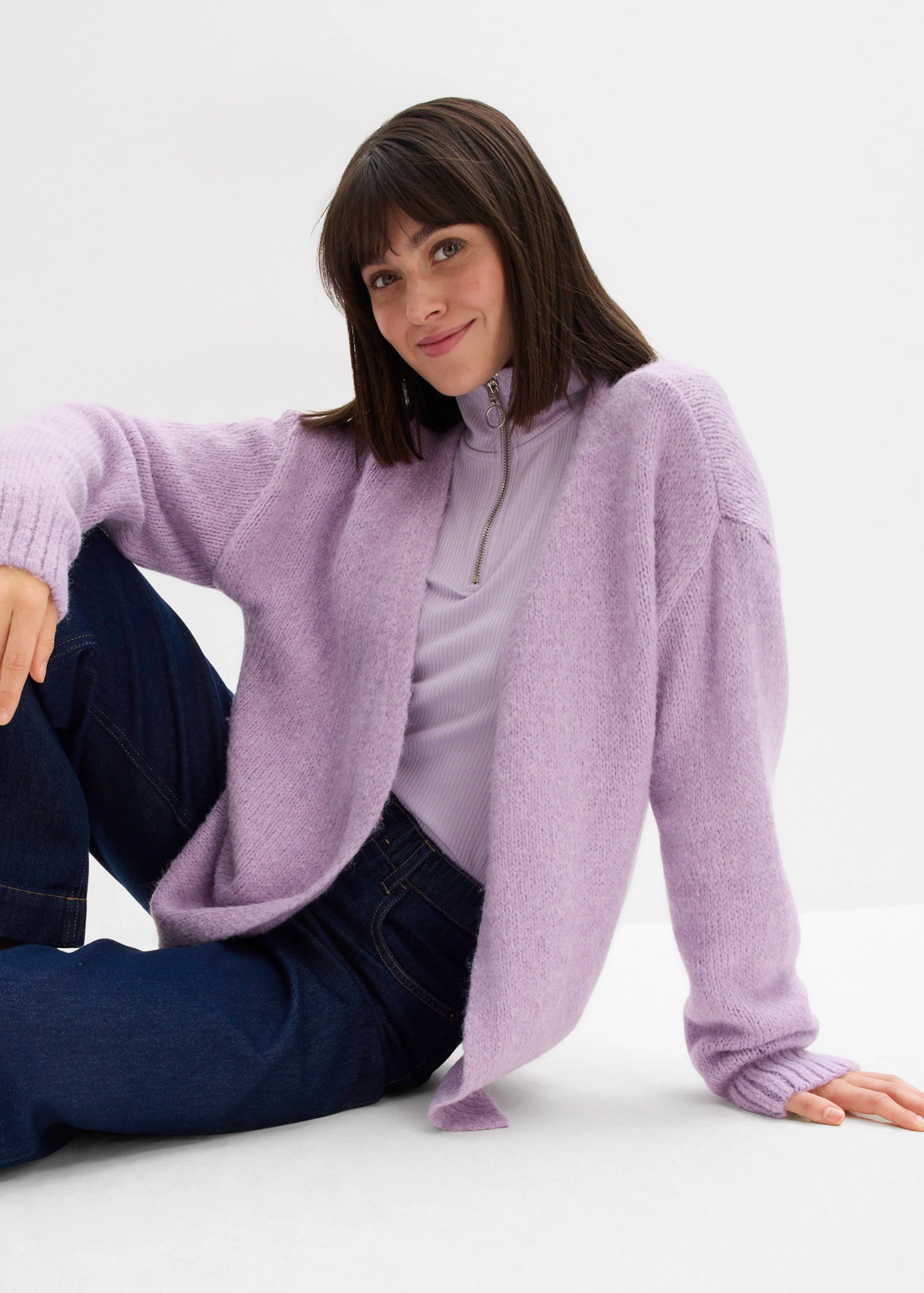 Oversized grof gebreid vest • zacht lila • bonprix online shop