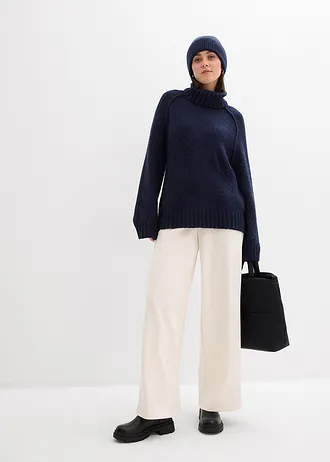 Pulover tricotat oversize, cu ochiuri mari • bleumarin • magazin bonprix