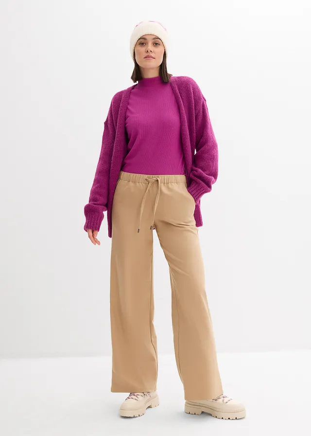 Oversized grof gebreid vest, Kleur: donkerfuchsia