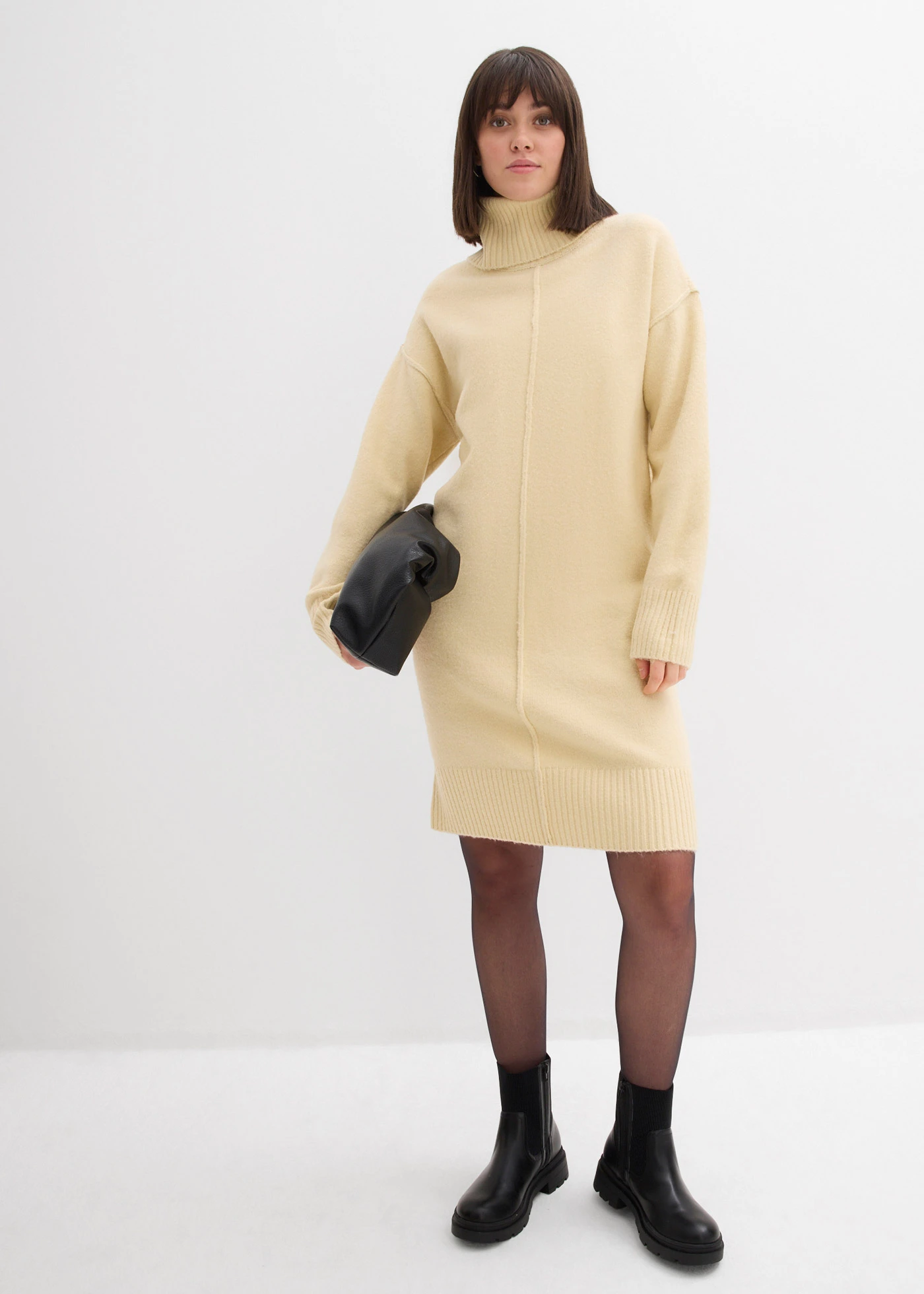 Robe en maille avec couture décorative • sable clair chiné • Boutique bonprix