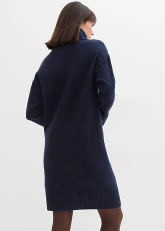 Gebreide jurk met siernaad, Kleur: donkerblauw gemêleerd