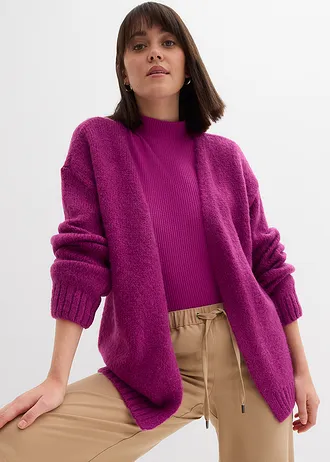 Jachetă oversize din tricot cu ochiuri mari • fucsia închis • magazin bonprix