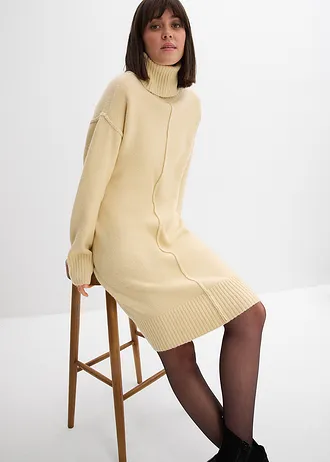 Rochie tricotată cu cusătură decorativă • bej nisipiu mat melanj • magazin bonprix