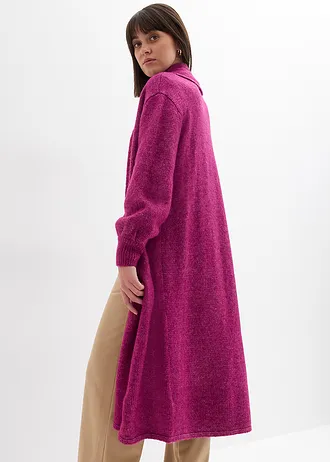 Lang gebreid vest in Hairly look, Kleur: donkerfuchsia