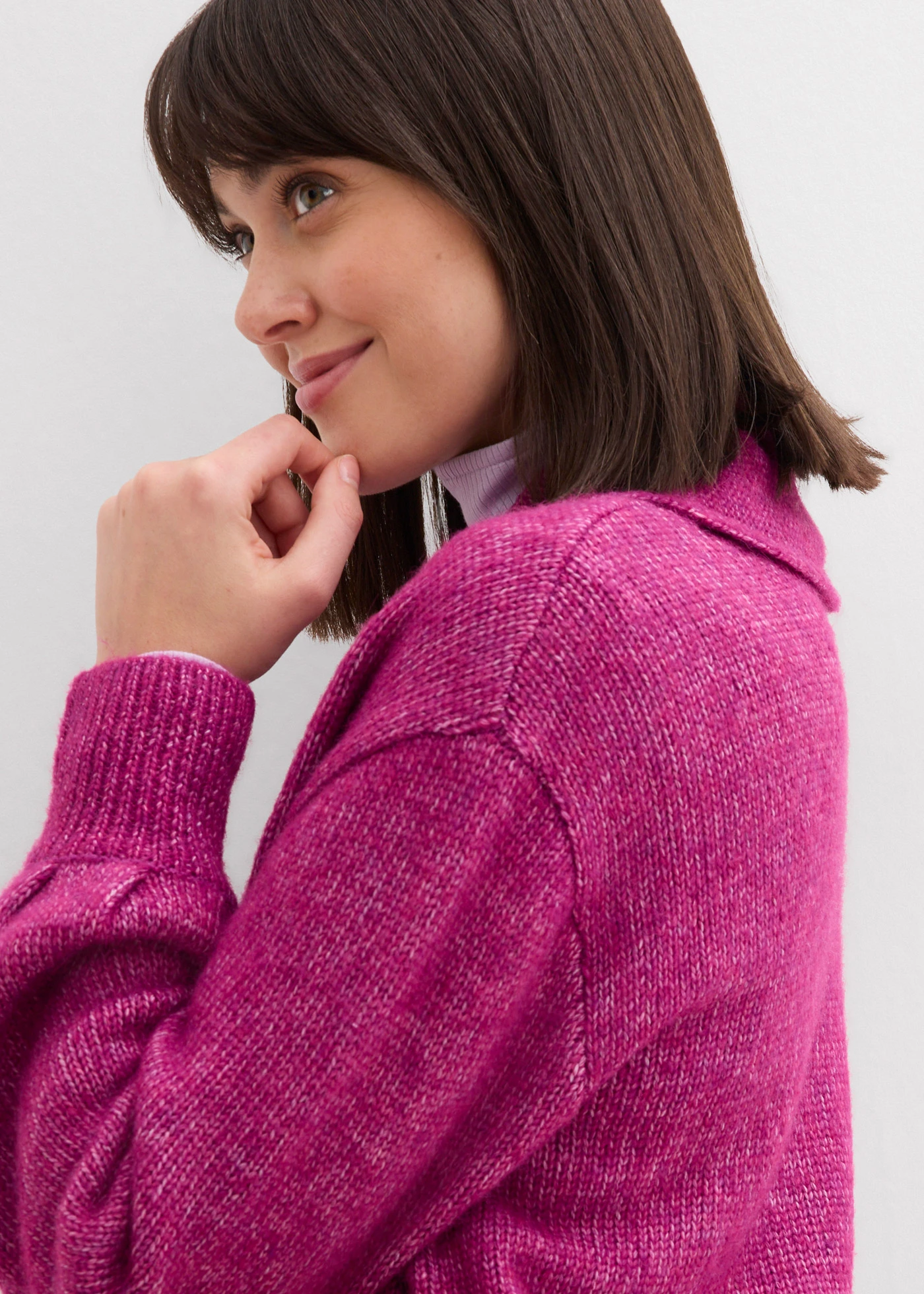Gilet long en maille poilue • fuchsia foncé • Boutique bonprix