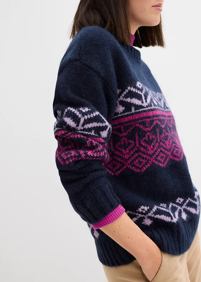Oversized Noorse trui • donkerblauw met print • product-page.page-title-suffix
