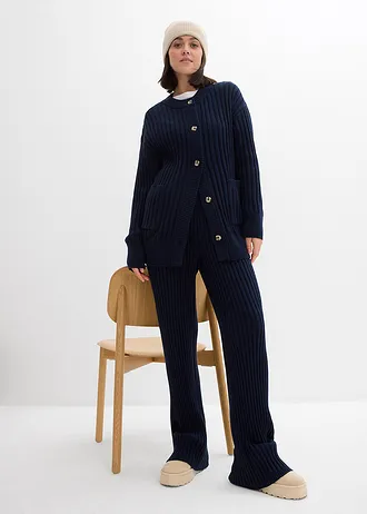 Gebreide broek van een softe viscosemix, Kleur: donkerblauw