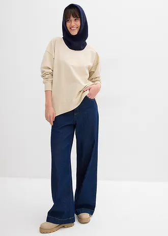 Bluză casual oversize, culoare: bej nisipiu mat