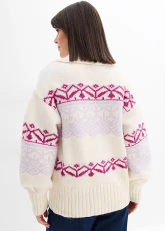 Jachetă tricotată scurtă, model norvegian • alb perlat • magazin bonprix