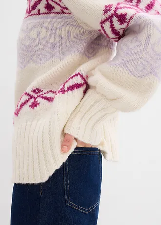 Jachetă tricotată scurtă, model norvegian • alb perlat • magazin bonprix