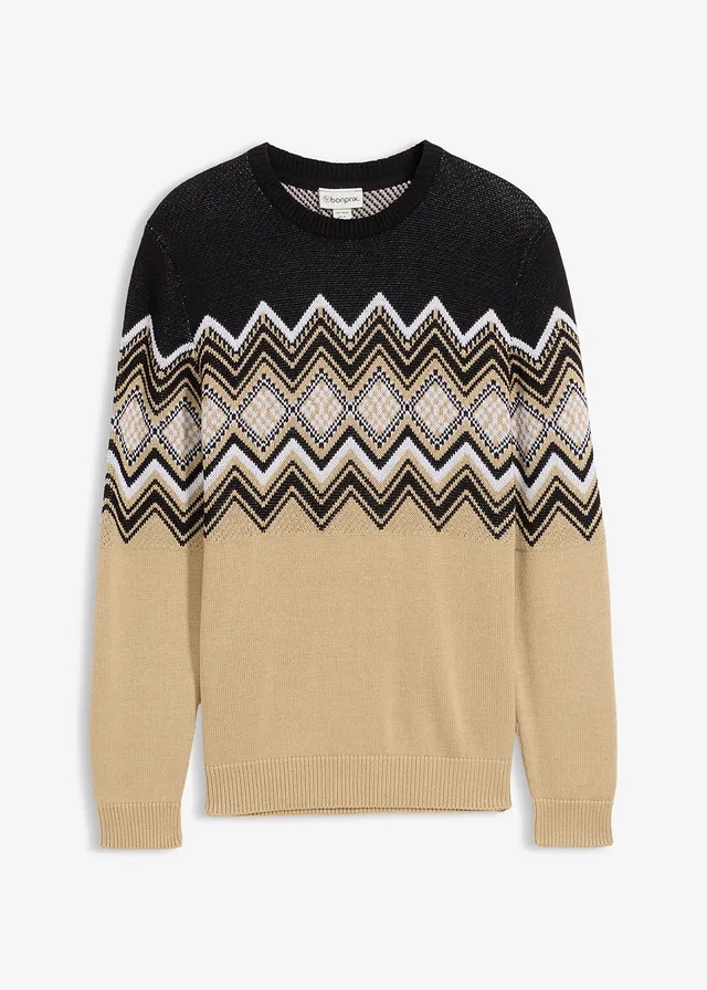 Pull doux à motif norvégien, Couleur: marron clair