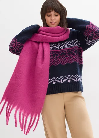 Sweter z norweskim wzorem • granatowy z nadrukiem • sklep bonprix