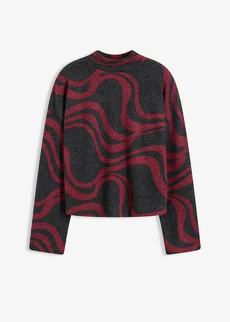 Zacht, geribd shirt, Kleur: rood-grijs gemêleerd met grafische print