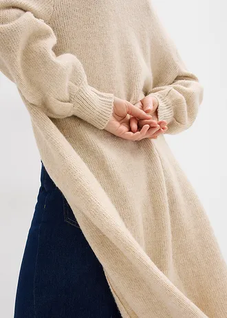 Lang gebreid vest in Hairly look • lichtsand • bonprix online shop