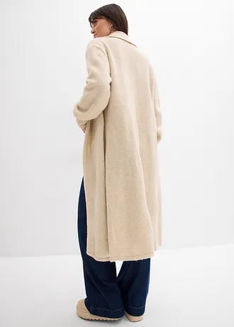 Lang gebreid vest in Hairly look, Kleur: lichtsand