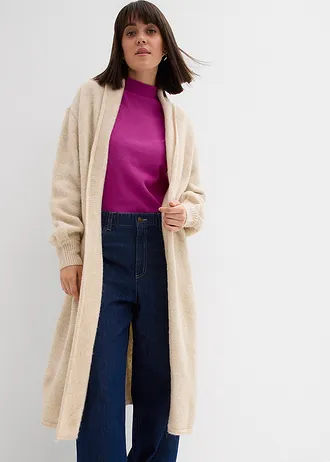 Lang gebreid vest in Hairly look • lichtsand • bonprix online shop