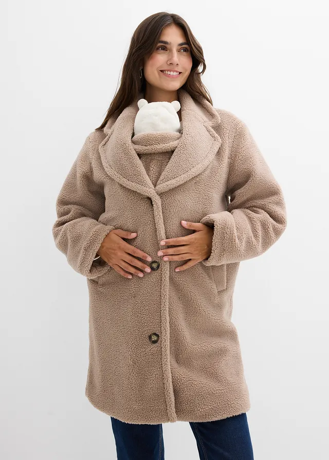 2-in-1 lange zwangerschapsjas met draaginzet, Kleur: taupe
