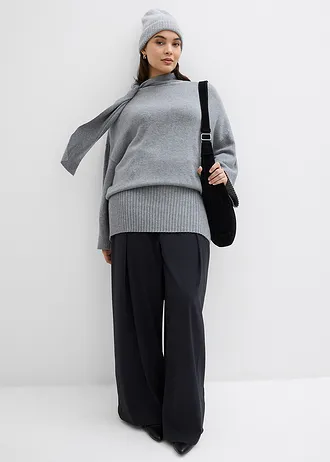 Pull oversize et doux en viscose majoritaire, Couleur: gris chiné