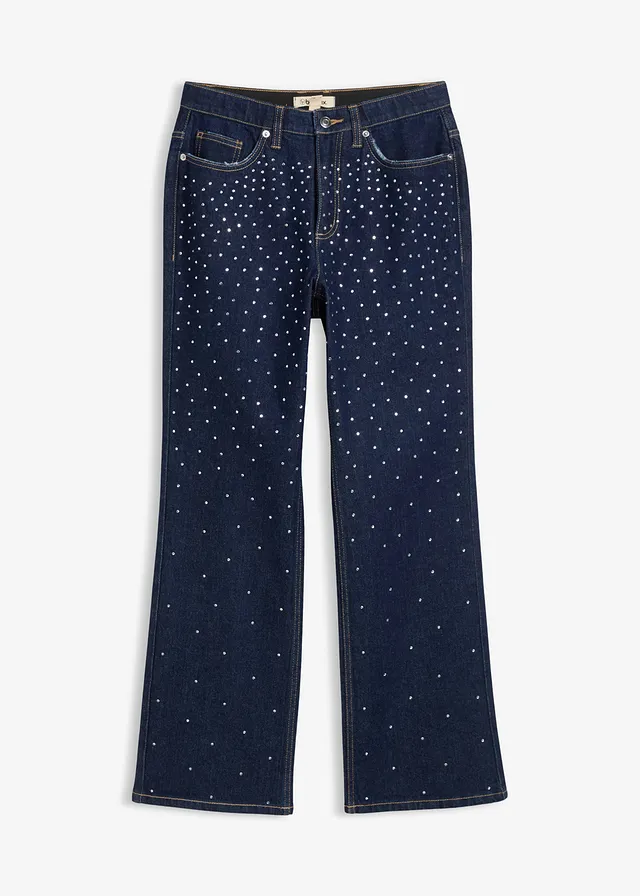 Straight jeans met strass, mid waist