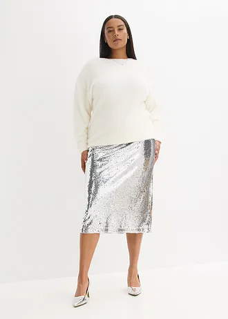 Midirok met pailletten, Kleur: zilverkleur