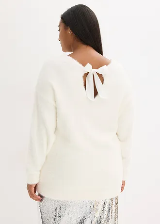 Pull long en maille poilue douce, Couleur: ecru