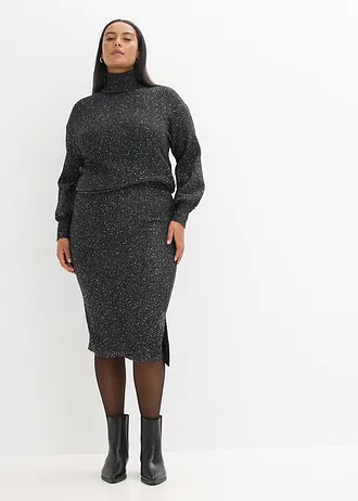 Gebreide rok met pailletten, Kleur: zwart