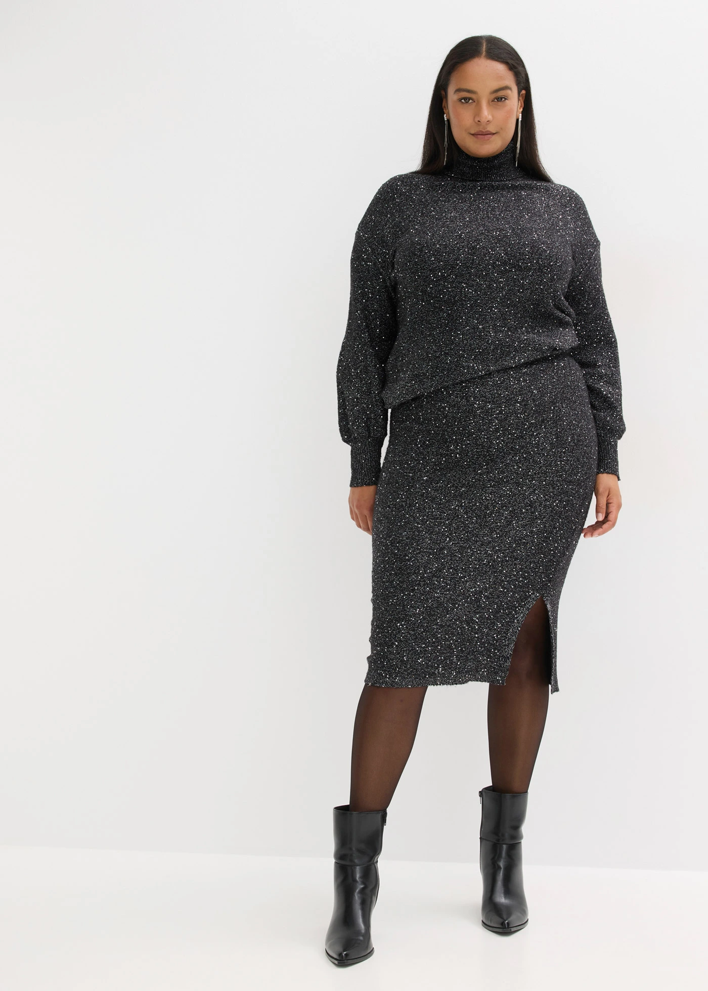 Trui met pailletten • bruin plus size • bonprix online shop
