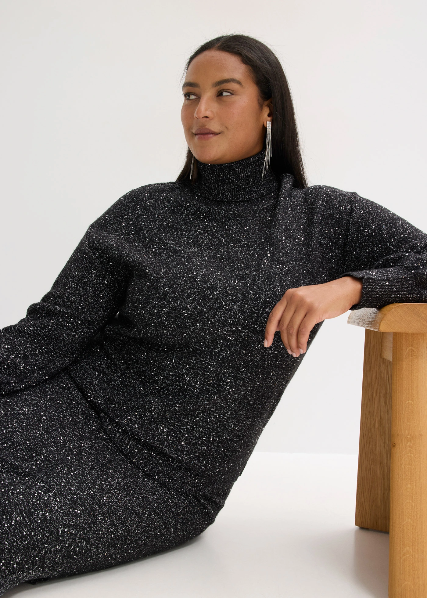Trui met pailletten • bruin plus size • bonprix online shop