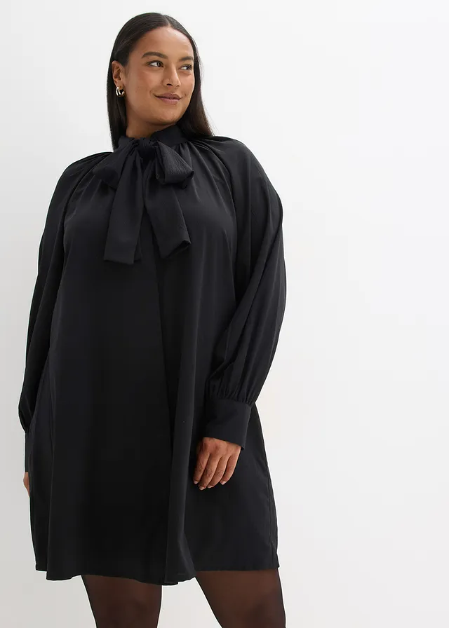 Robe-chemise à col lavallière, Couleur: noir