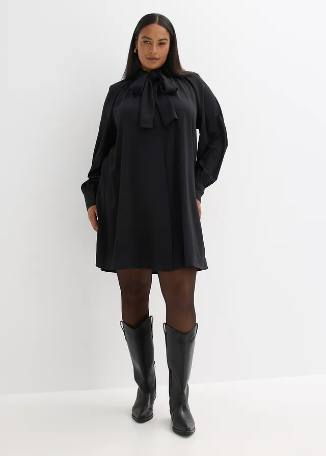 Robe-chemise à col lavallière, Couleur: noir