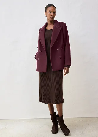 Peacoat in een wolmix, Kleur: wijnrood