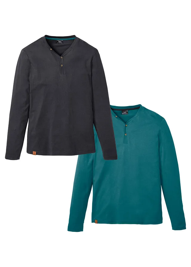 Bluză henley cu mâneci lungi din bumbac organic 100% (set/2 buc.)