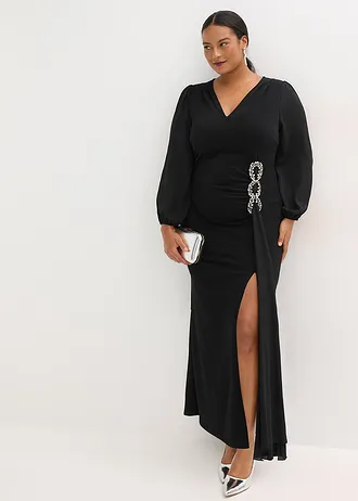 Maxi jurk met strass applicatie, Kleur: zwart