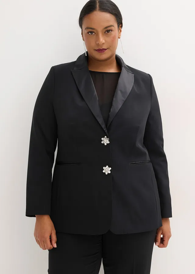 Blazer à boutons bijoux, Couleur: noir