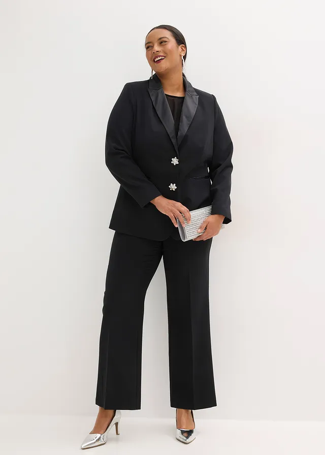 Blazer à boutons bijoux, Couleur: noir