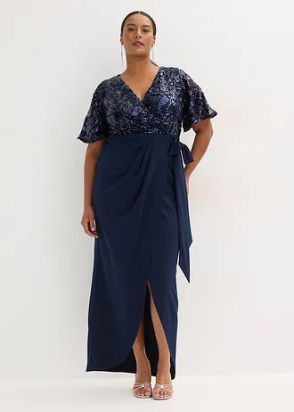 Maxi jurk met geborduurde pailletten, Kleur: donkerblauw