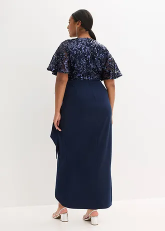 Maxi jurk met geborduurde pailletten, Kleur: donkerblauw