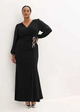 Maxi jurk met strass applicatie, Kleur: zwart