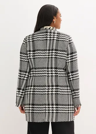 Lange blazer van bouclé, Kleur: zwart-wolwit geruit