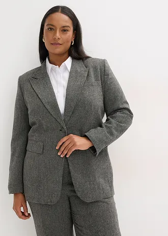Blazer in tweed look, Kleur: zwart-wolwit gemêleerd