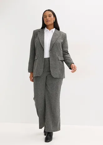 Blazer in tweed look, Kleur: zwart-wolwit gemêleerd