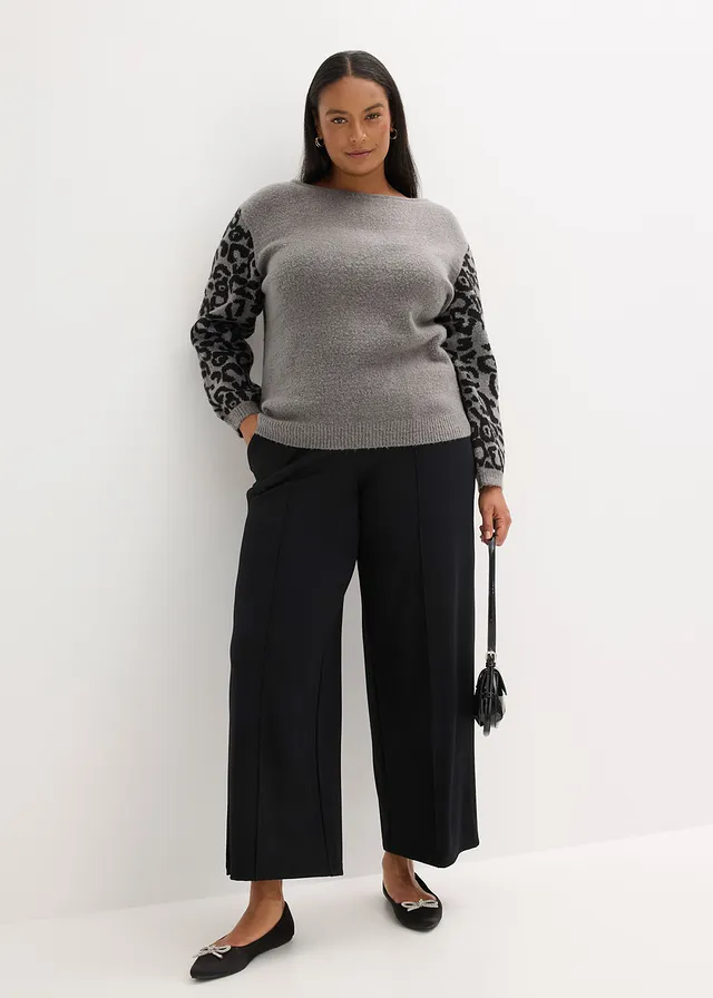 Pull à motif léopard, Couleur: gris chiné/noir